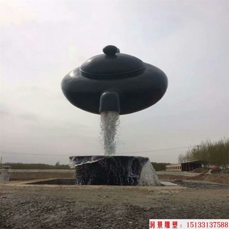 巨大型天壶流水雕塑,悬空倒流水茶壶倒水雕塑,壶雕塑